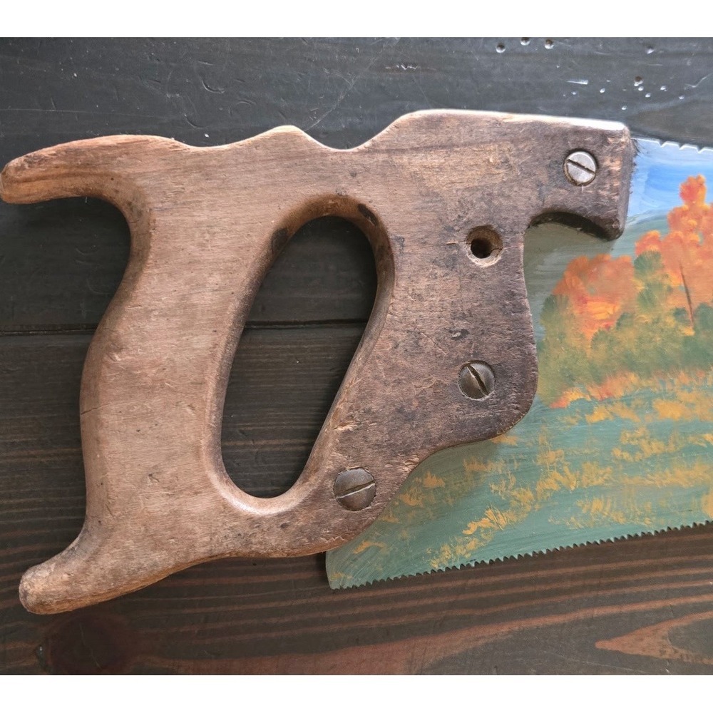 Vintage Disston Hand Saw‎ Folk Art John Deere Tractor Farm Painted Decor